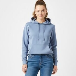 Lazypants Luxe Sueded Double Knit Hoodie Womens Medium Dusty Blue Soft Lounge